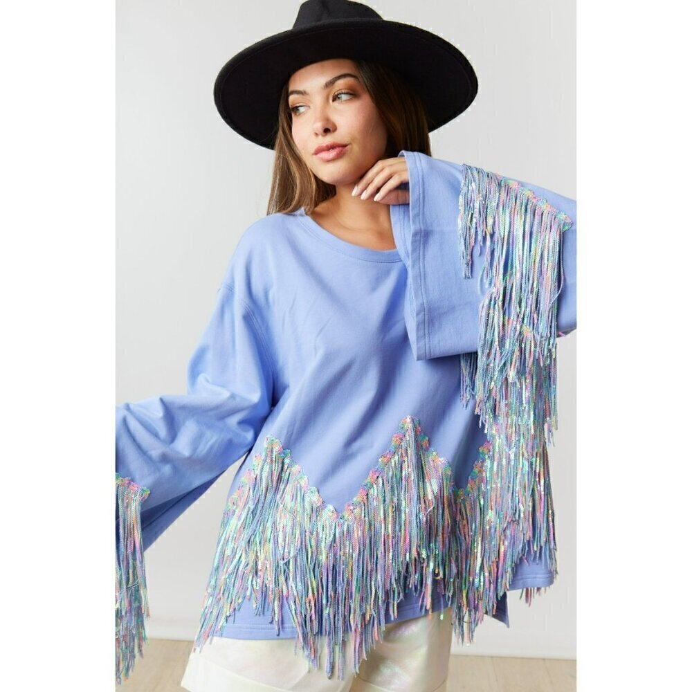 Periwinkle Pop Unicorn Fringe Top